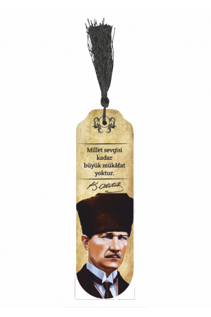 Mustafa Kemal Atatürk özlü sözler temalı püsküllü ahşap kitap ayracı-11