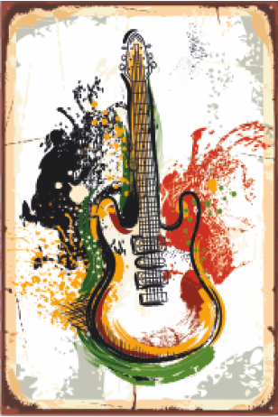 yağlıboya gitar retro ahşap poster 20x30 cm