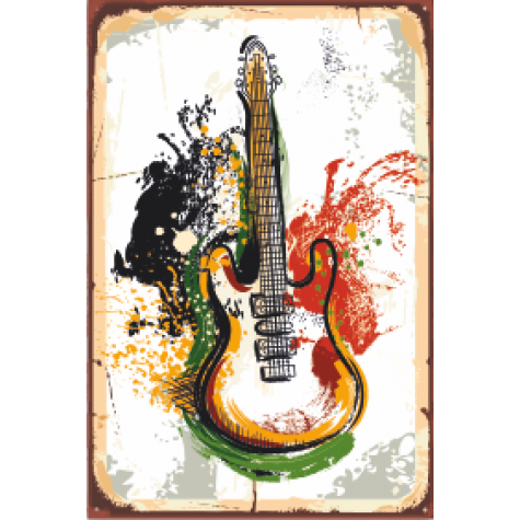 yağlıboya gitar retro ahşap poster 20x30 cm