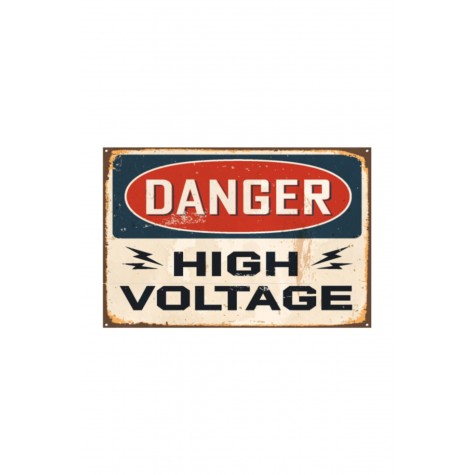 Tehlikeli Yüksek Voltaj Uyarı Levhası Retro Vintage Ahşap Poster