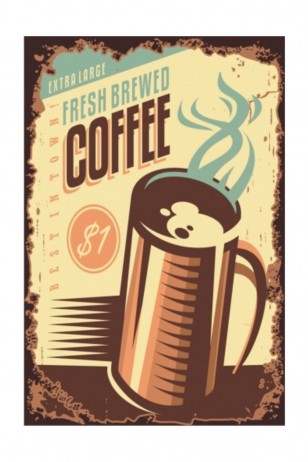 Taze Kahve Retro Vintage Ahşap Poster