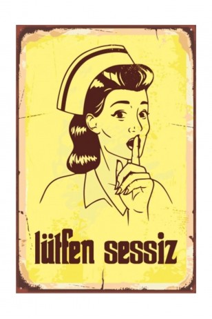Sus Yapan Hemşire Retro Vintage Ahşap Poster