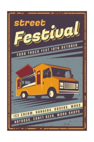 Sokak Festivali Retro Vintage Ahşap Poster