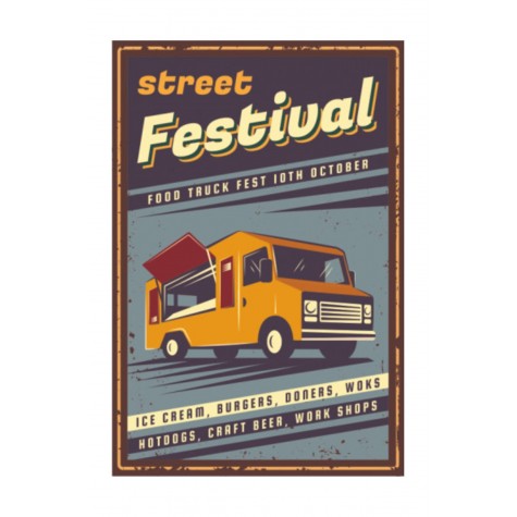 Sokak Festivali Retro Vintage Ahşap Poster