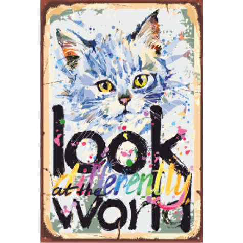 Yağlıboya kedi retro ahşap poster 20x30 cm