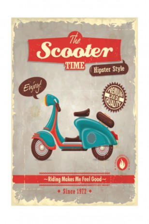 Scooter Motor Zamanı Retro Vintage Ahşap Poster