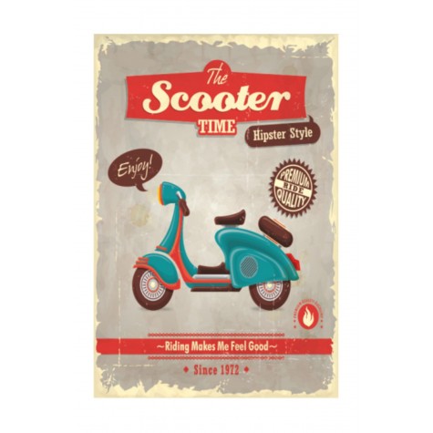Scooter Motor Zamanı Retro Vintage Ahşap Poster