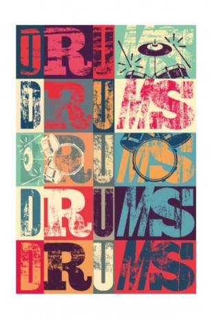 Drums Bateri Retro Vintage Ahşap Poster