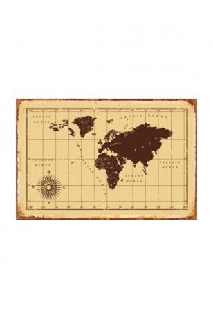 Dünya Haritası Retro Vintage Ahşap Poster