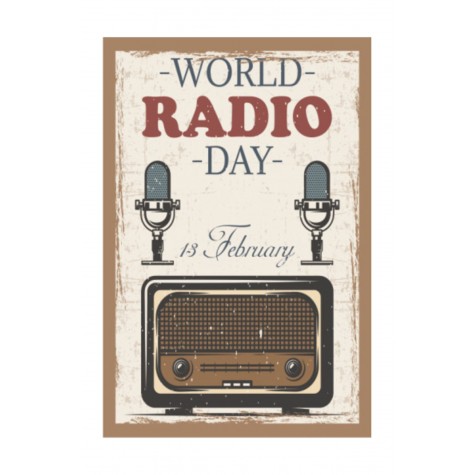 Dünya Radyo Günü Retro Vintage Ahşap Poster