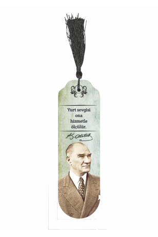 Mustafa Kemal Atatürk özlü sözler temalı püsküllü ahşap kitap ayracı-18