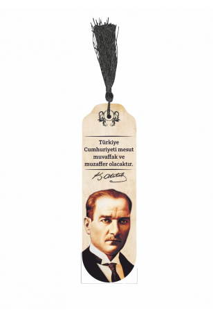 Mustafa Kemal Atatürk özlü sözler temalı püsküllü ahşap kitap ayracı-14