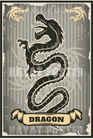 Dragon Ejderha retro vintage ahşap poster