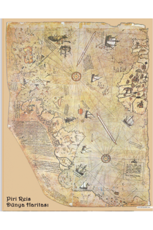Piri Reis Dünya Haritası 70 cm x 100 Dev Kuşe Poster (silindir kolili kargo ile)