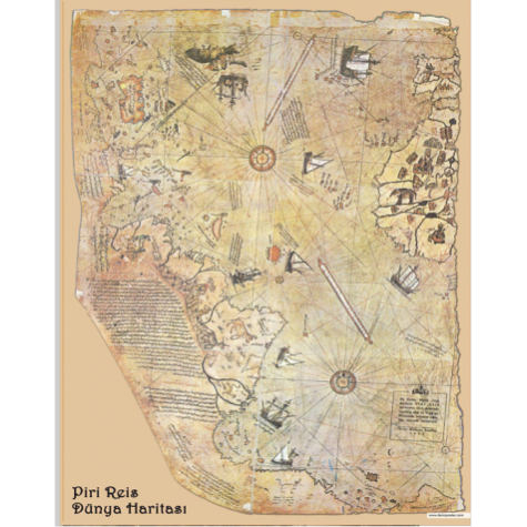 Piri Reis Dünya Haritası 70 cm x 100 Dev Kuşe Poster (silindir kolili kargo ile)