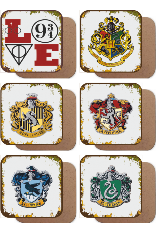 Harry Potter Hogwarts ve diğer takımlar 6lı ahşap bardak altlığı seti