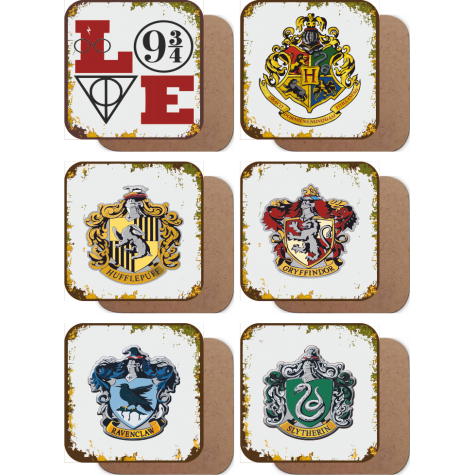 Harry Potter Hogwarts ve diğer takımlar 6lı ahşap bardak altlığı seti