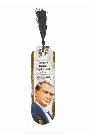Mustafa Kemal Atatürk özlü sözler temalı püsküllü ahşap kitap ayracı-12