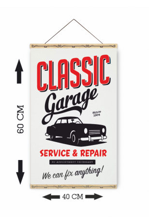 klasik araba garaj retro ahşap askılı kanvas poster