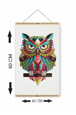 mandala baykuş ahşap askılı kanvas poster