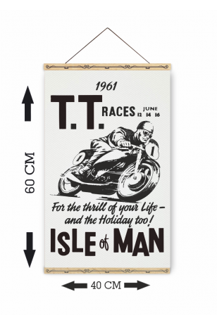 motor tt races retro ahşap askılı kanvas poster