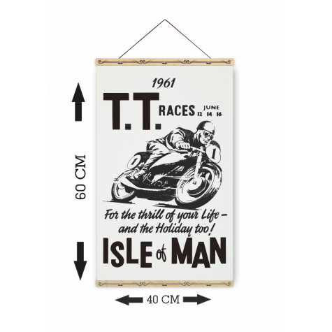 motor tt races retro ahşap askılı kanvas poster