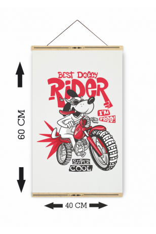 motorlu özgür köpek ahşap askılı kanvas poster