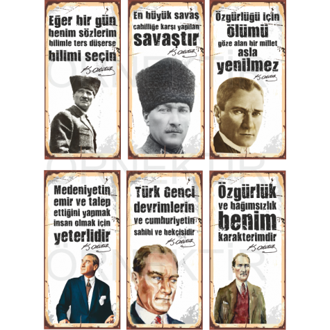 Mustafa Kemal Atatürk 6lı mini retro ahşap poster seti