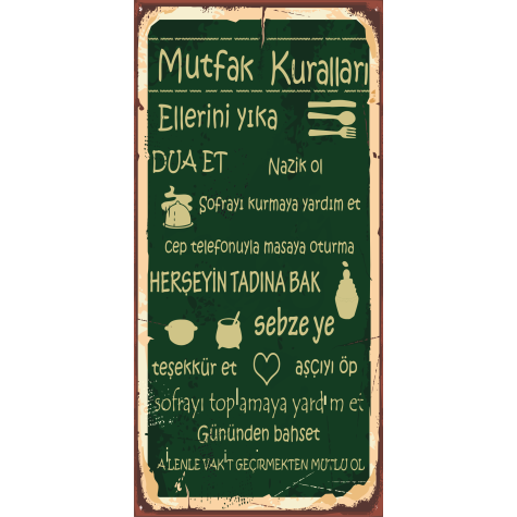 Mutfak kuralları tablosu (10 CM X 20 CM) mini retro ahşap poster