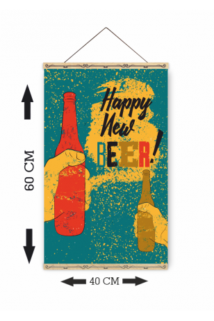 mutlu yeni biralar retro ahşap askılı kanvas poster