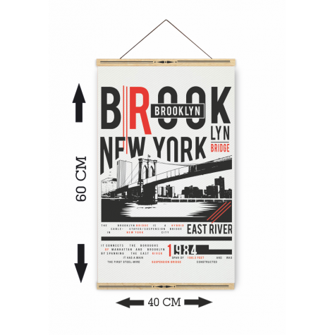 newyork brooklyn ahşap askılı kanvas poster