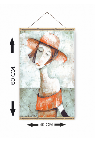 pembe şapkalı leydi ahşap askılı kanvas poster
