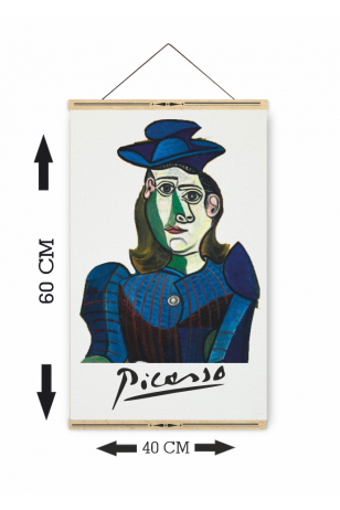 picasso şapkalı kadın ahşap askılı kanvas poster