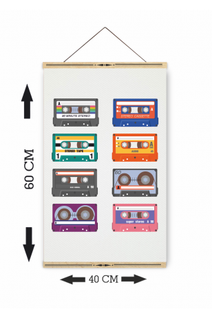 retro kasetler ahşap askılı kanvas poster