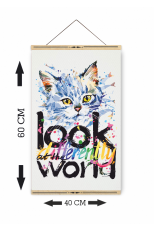 suluboya kedi ahşap askılı kanvas poster