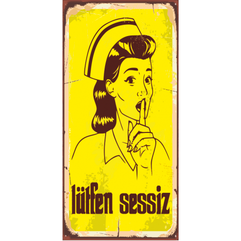 Sus yapan hemşire (10 CM X 20 CM) mini retro ahşap poster