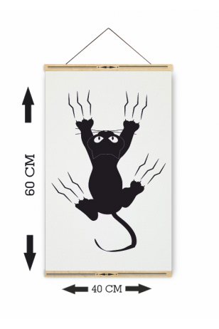 tırmık atan kedi ahşap askılı kanvas poster