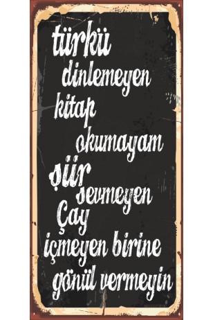 Türkü kitap şiir çay (10 CM X 20 CM) mini retro ahşap poster